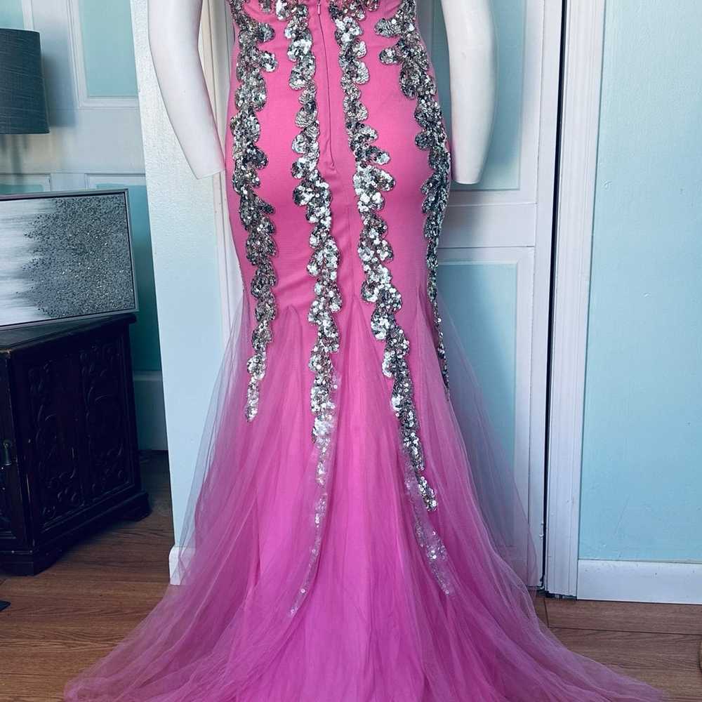 Size 14 Hot Pink Electric Barbie sequin Prom Dres… - image 4
