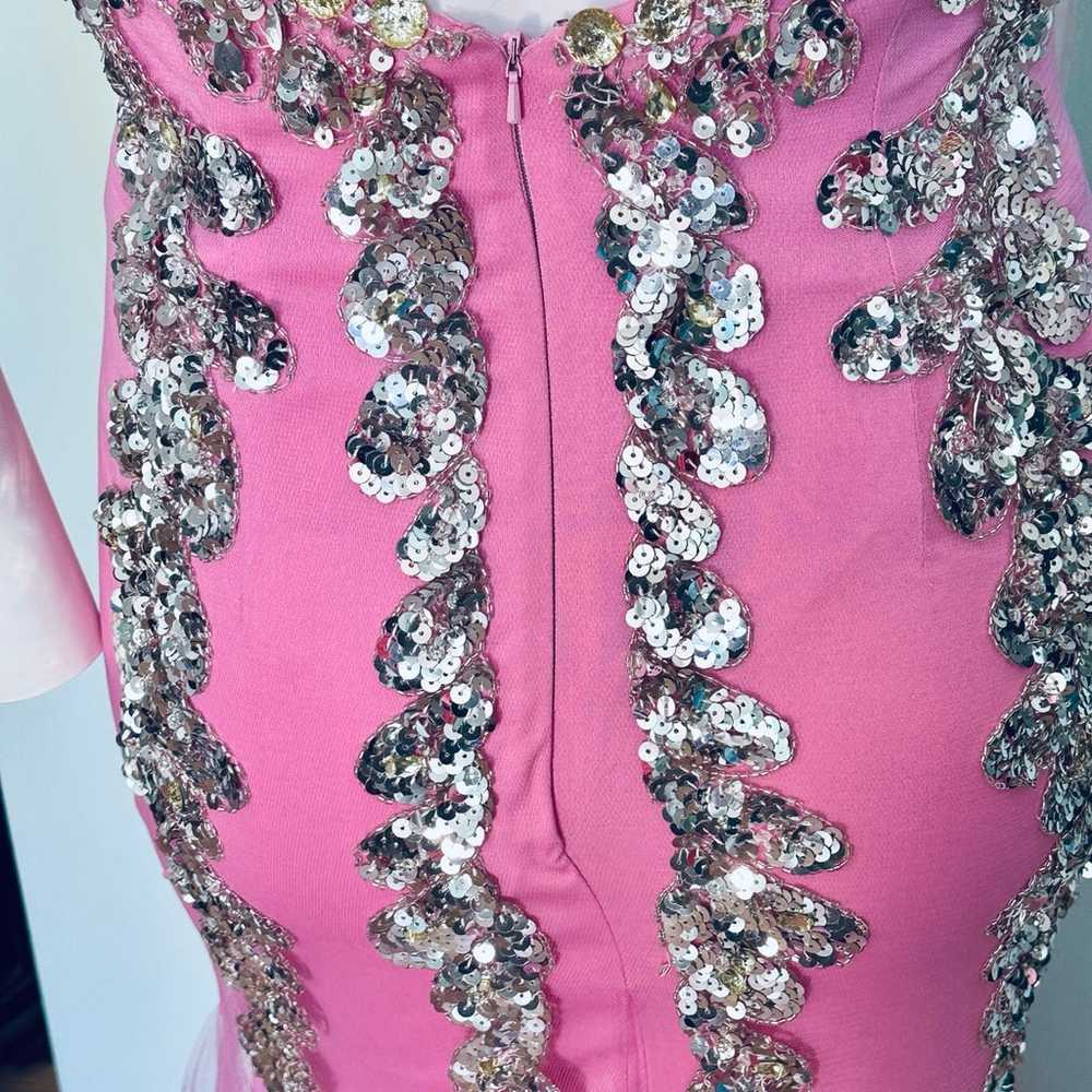 Size 14 Hot Pink Electric Barbie sequin Prom Dres… - image 5