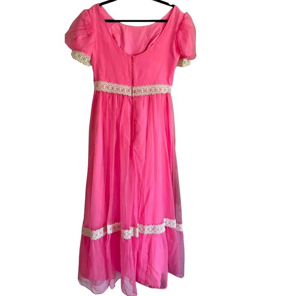 Vintage 60s Barbie Hot Pink Maxi Dress Crochet La… - image 2