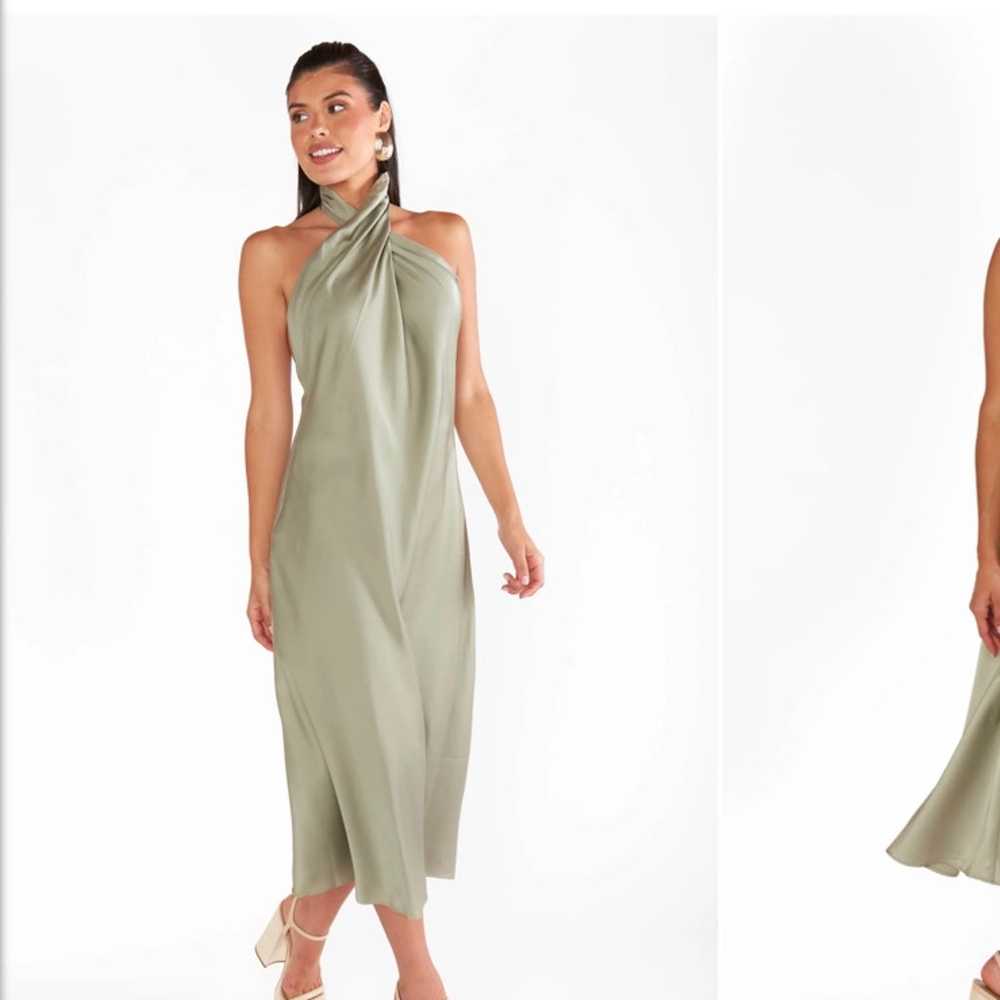 Show Me Your Mumu Moss Green Satin Halter Midi Dr… - image 2