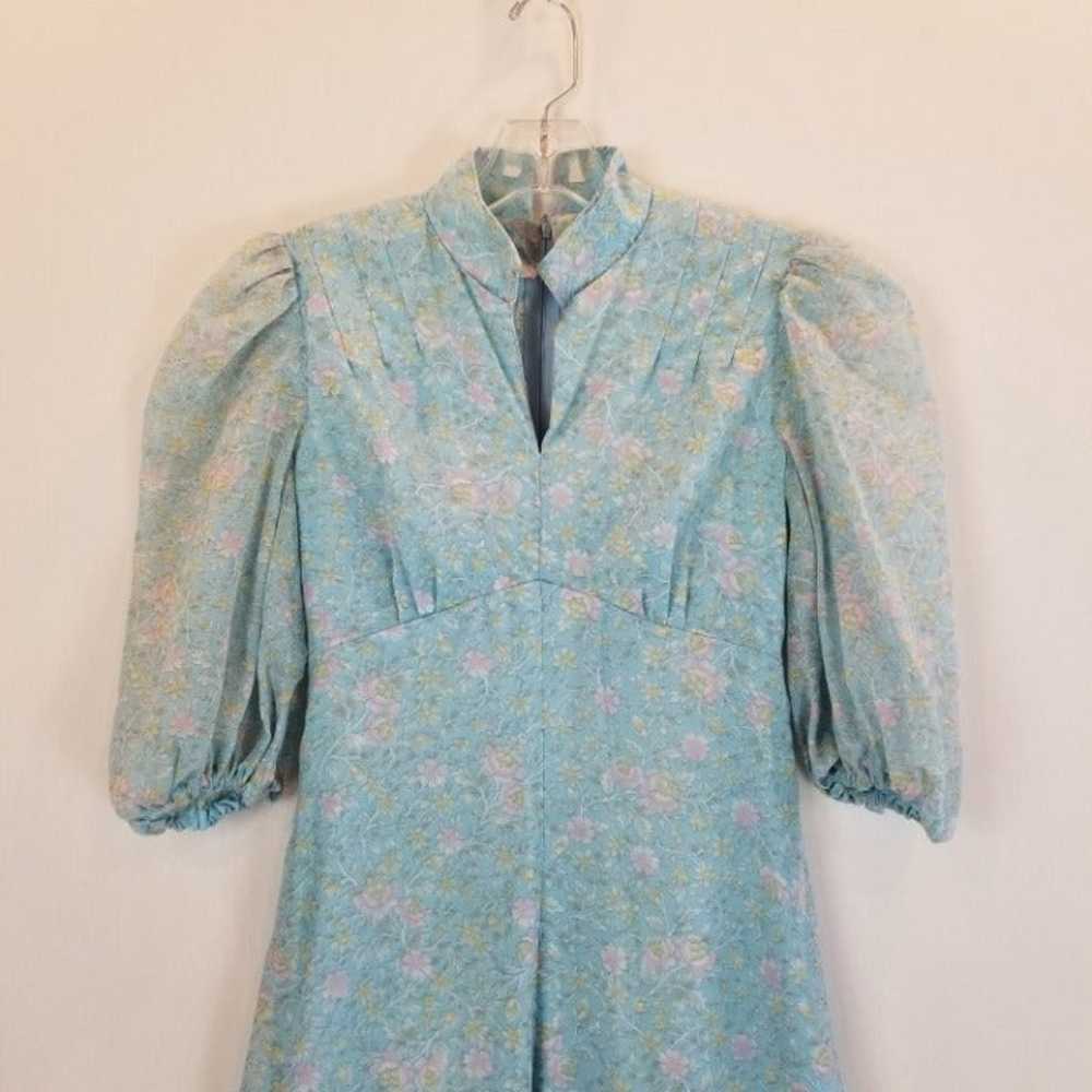 Vintage 60s Dusty Blue Floral Fall or Summer Maxi… - image 3