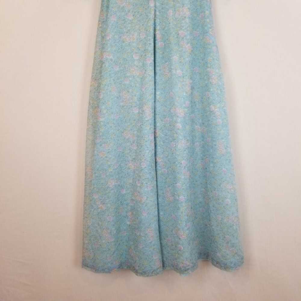 Vintage 60s Dusty Blue Floral Fall or Summer Maxi… - image 4