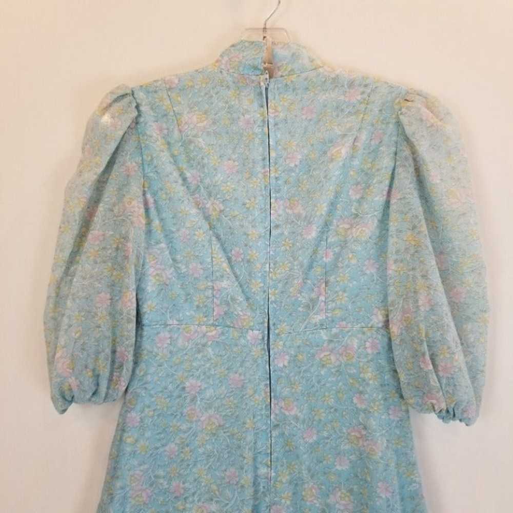 Vintage 60s Dusty Blue Floral Fall or Summer Maxi… - image 5