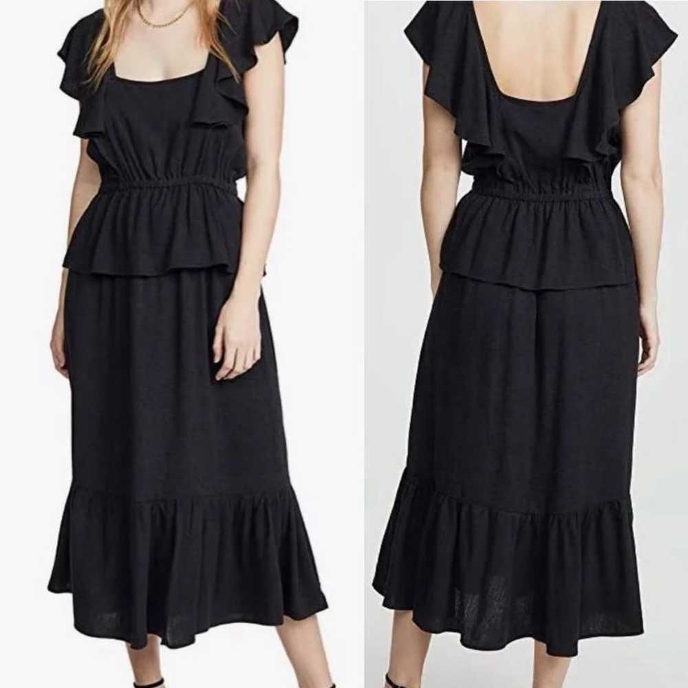 Rachel Pally Black Linen Mariah Ruffle Midi Dress… - image 1