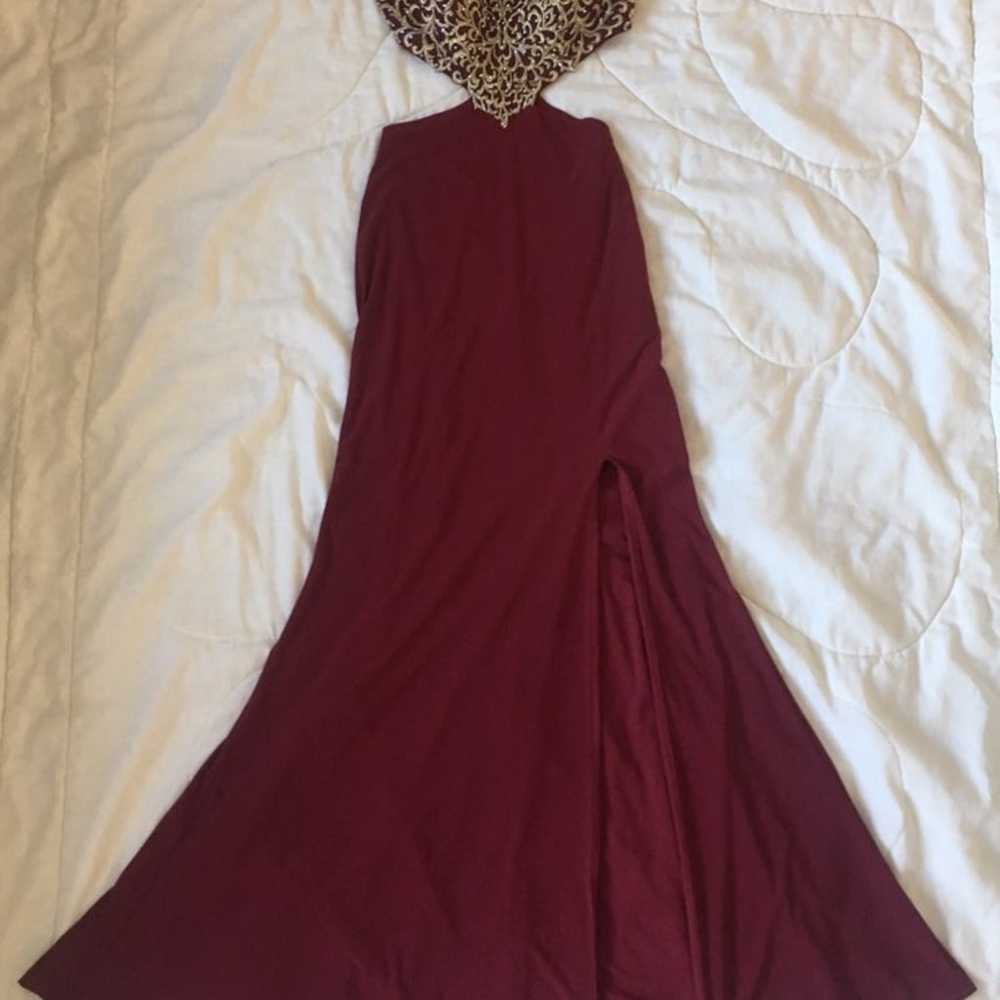 Red and gold cutout prom dress - image 2
