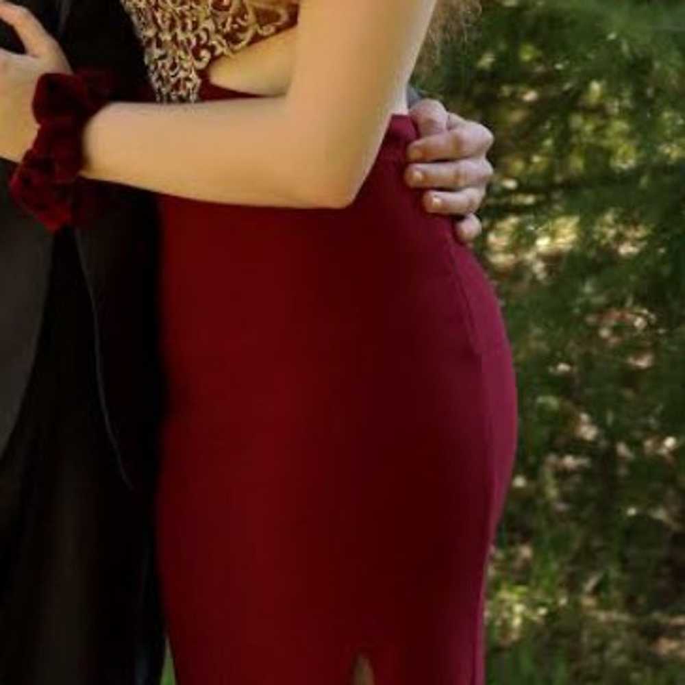 Red and gold cutout prom dress - image 4