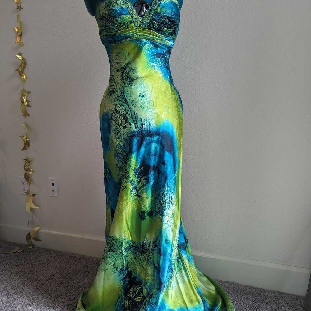 Green And Blue Beaded Backless Prom Dress 2010 - image 1