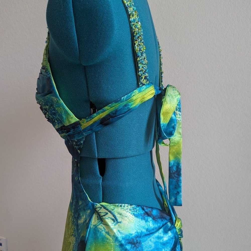 Green And Blue Beaded Backless Prom Dress 2010 - image 3