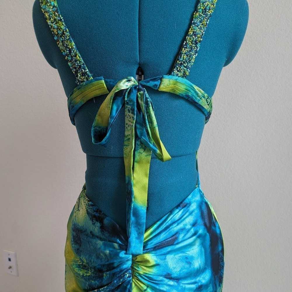 Green And Blue Beaded Backless Prom Dress 2010 - image 4