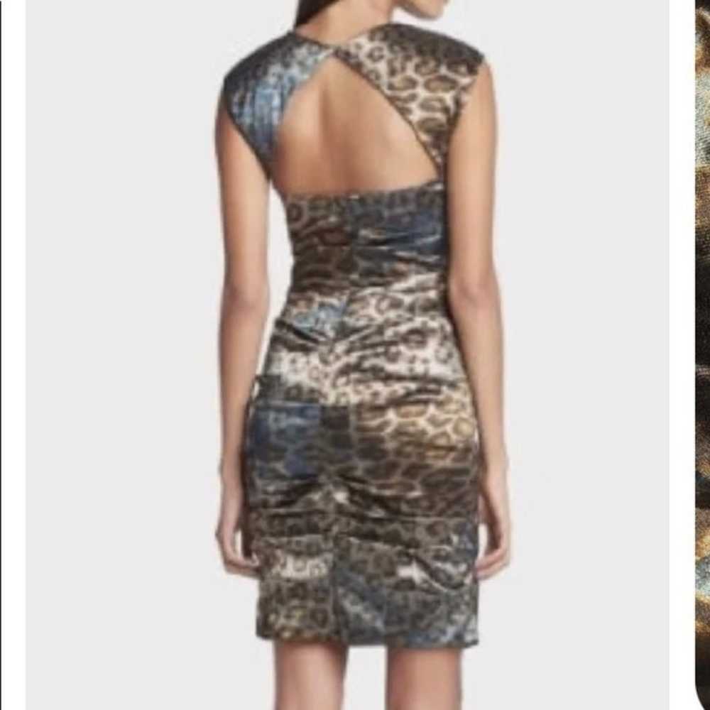 Nicole Miller Teal Leopard Print Ruched Dress - S… - image 2