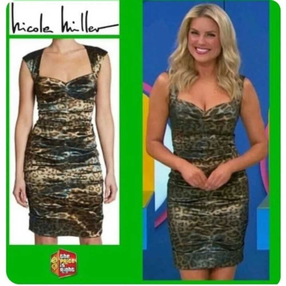 Nicole Miller Teal Leopard Print Ruched Dress - S… - image 3