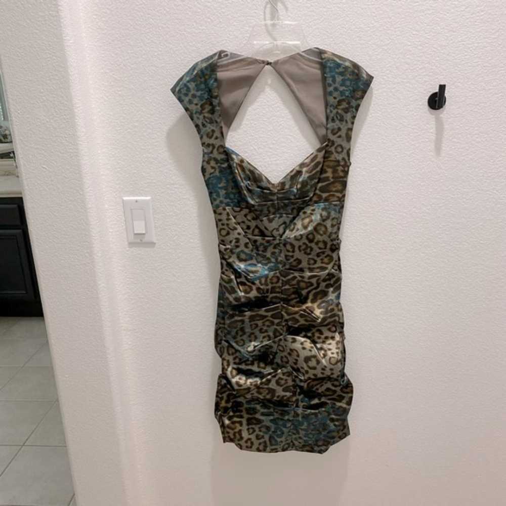 Nicole Miller Teal Leopard Print Ruched Dress - S… - image 4