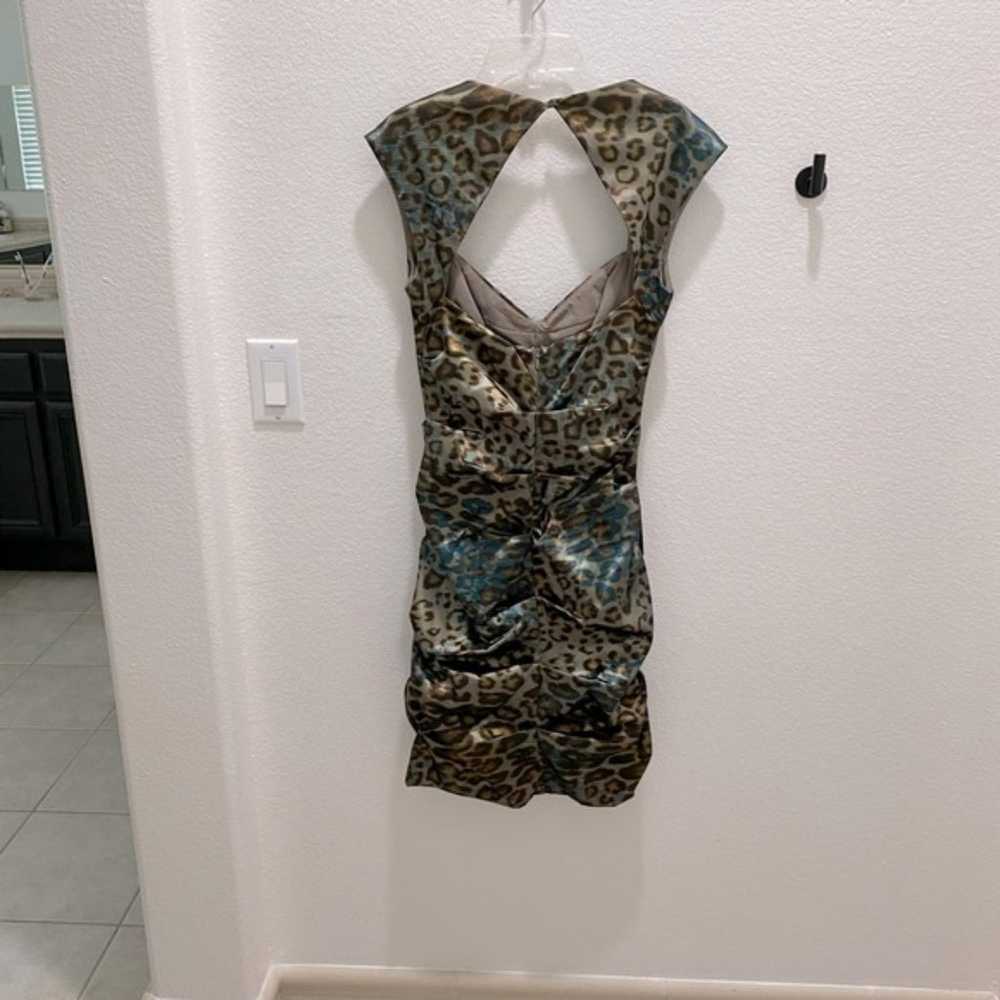 Nicole Miller Teal Leopard Print Ruched Dress - S… - image 5