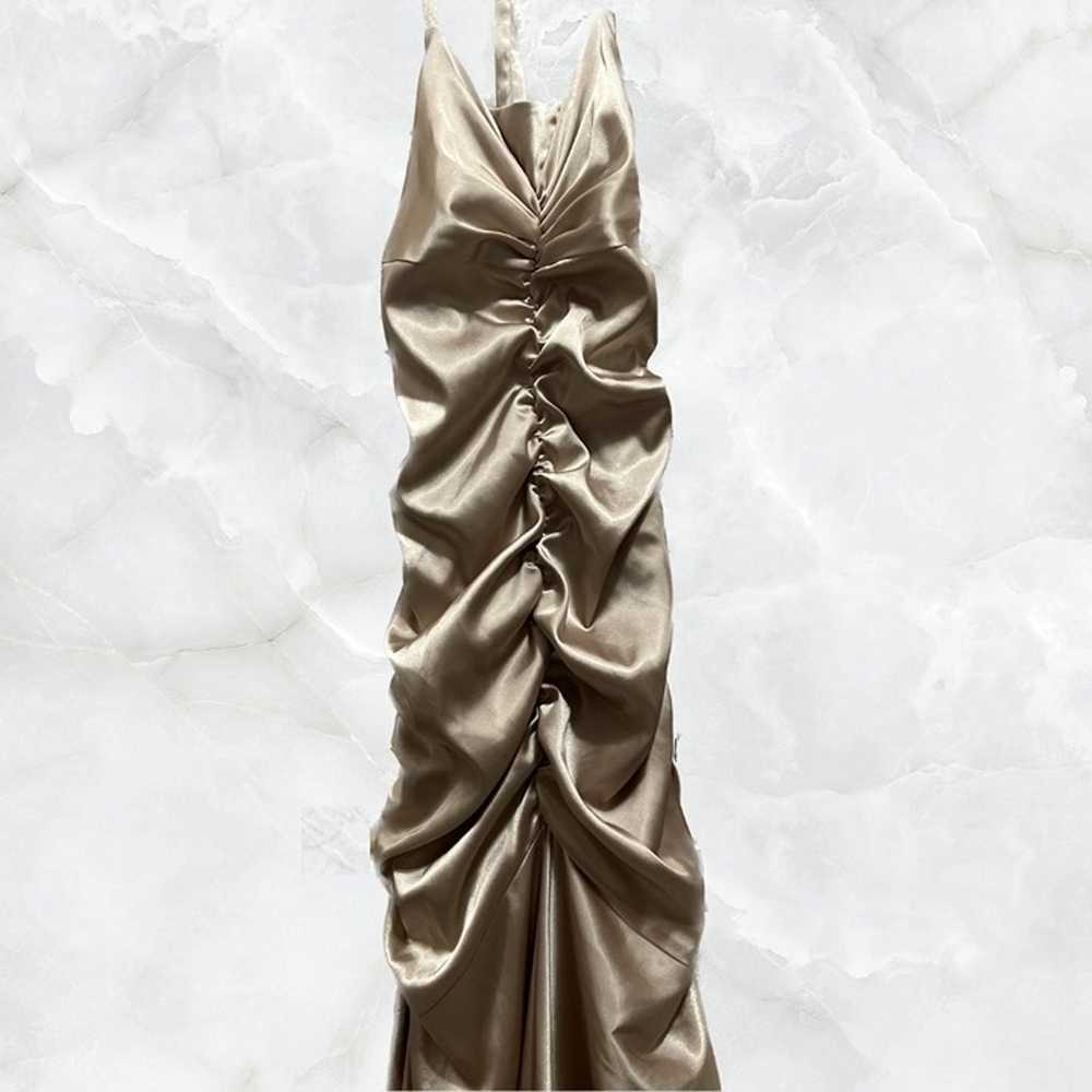 Vintage Y2K Gold Satin Halter Maxi Evening Formal… - image 2