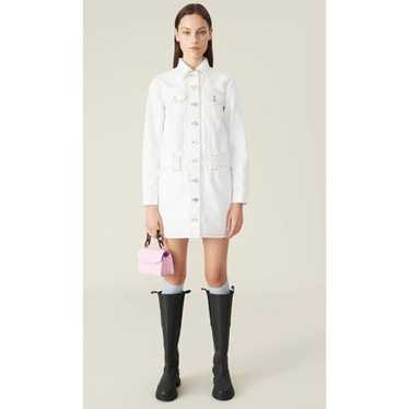 Ganni White Denim Contrast Stitch Button Up Dress