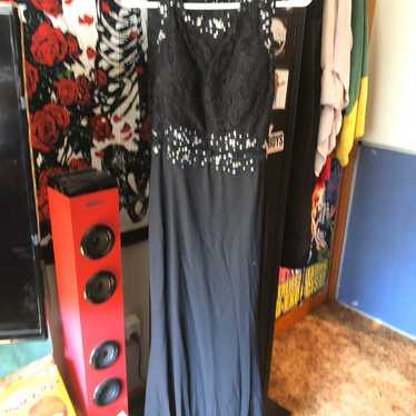 Black lace sparkle long prom dress - image 1