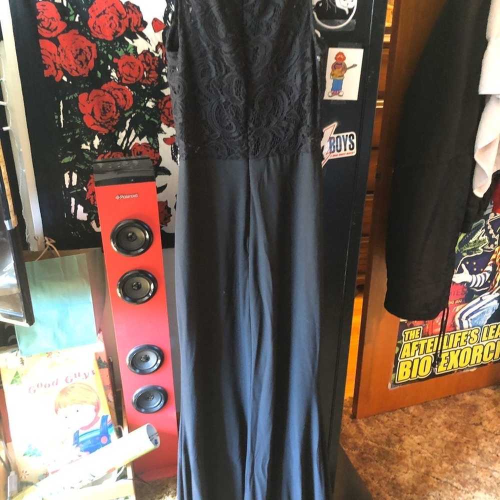 Black lace sparkle long prom dress - image 2