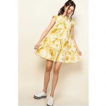 THML Yellow Tie Dye Tiered Dress