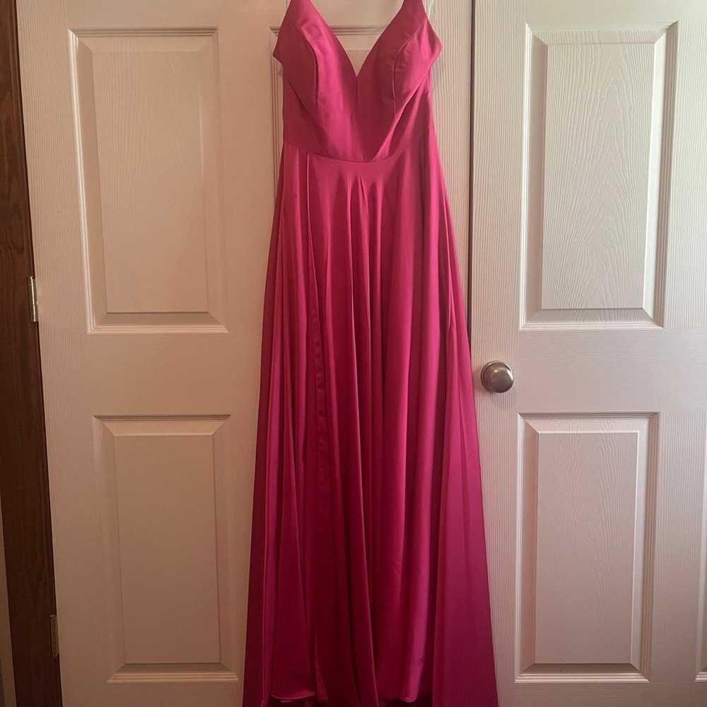 Satin Hot Pink Flowy Prom Dress - image 2