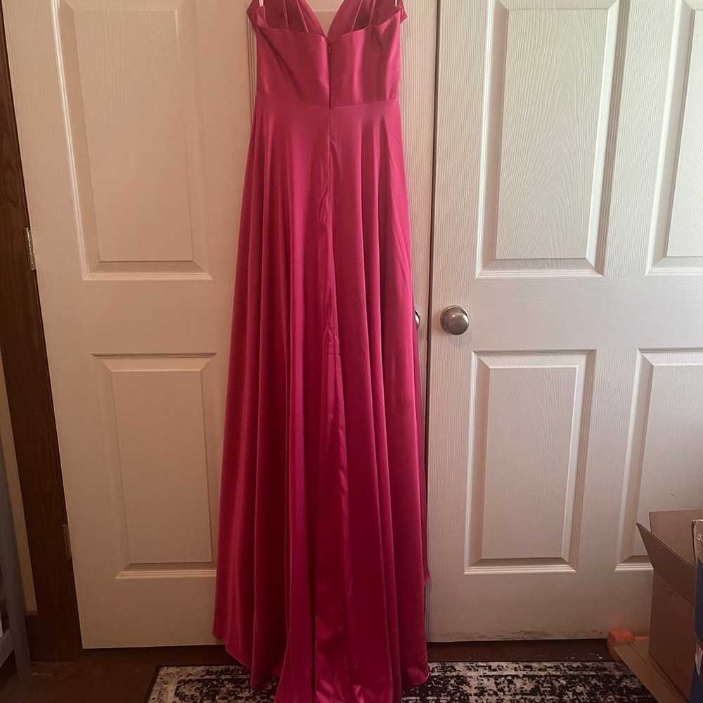 Satin Hot Pink Flowy Prom Dress - image 3