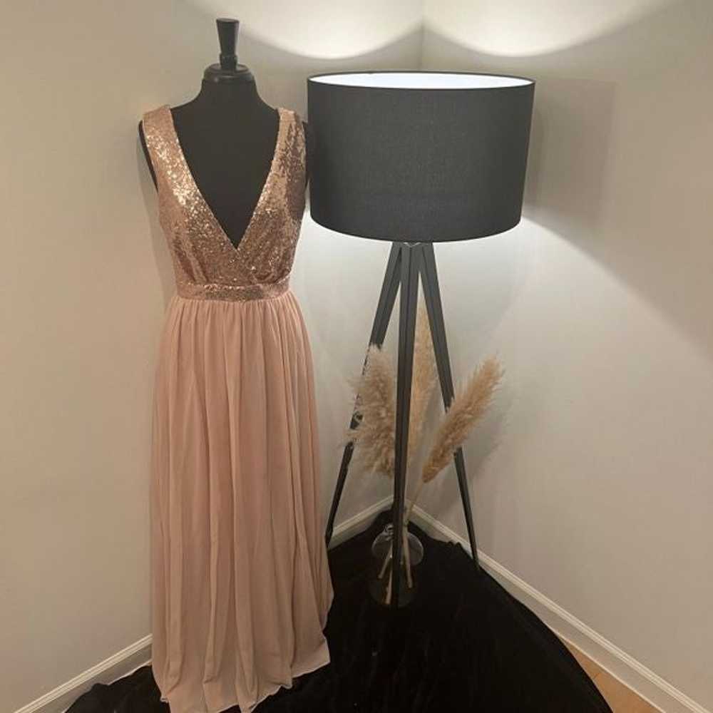 Lulus Elegant Champagne Sequin Maxi Dress Size La… - image 1