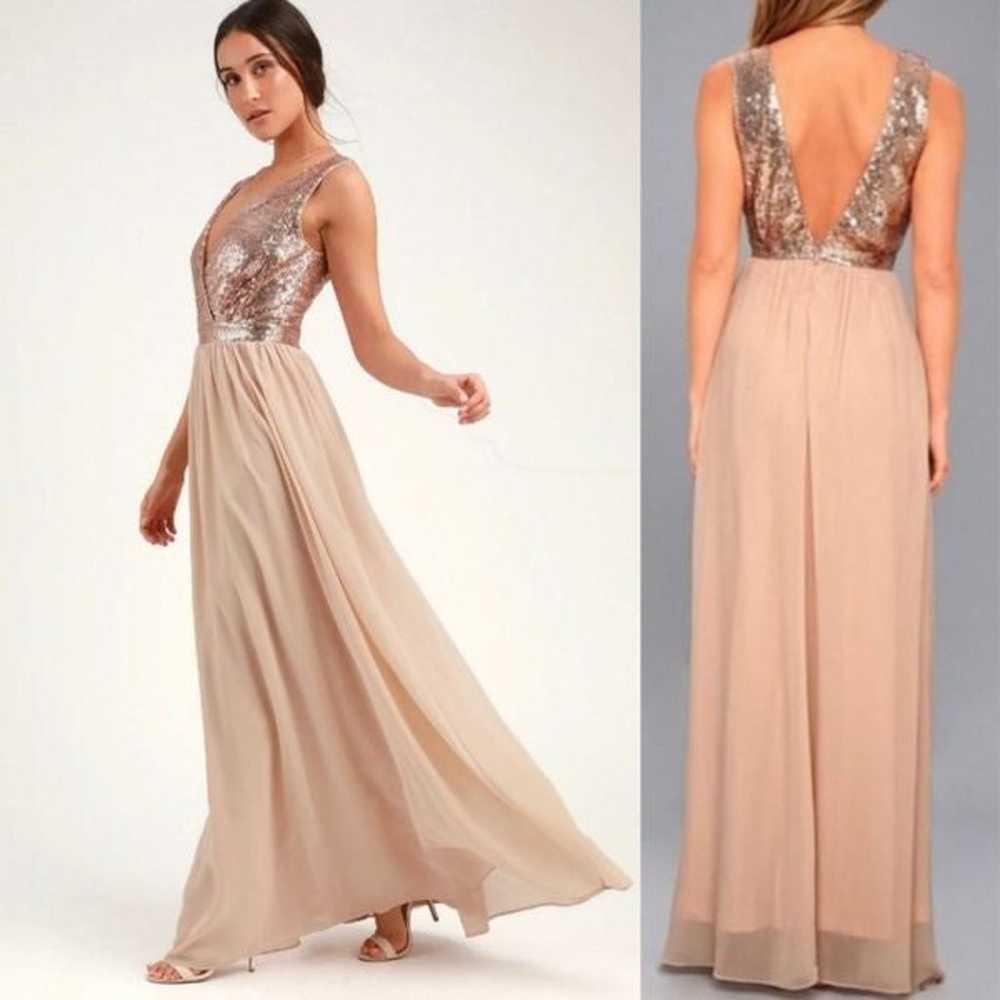 Lulus Elegant Champagne Sequin Maxi Dress Size La… - image 2