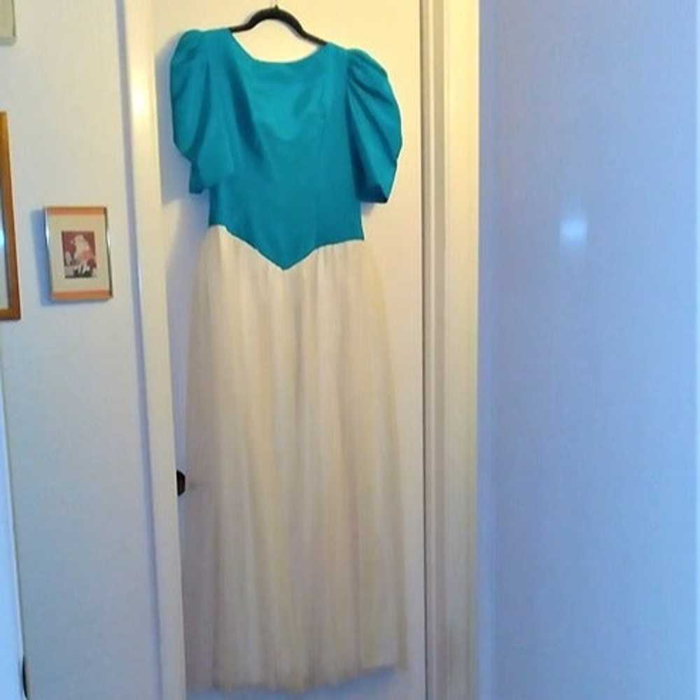 Vintage Turquoise & White Bridesmaid/Prom Dress -… - image 1