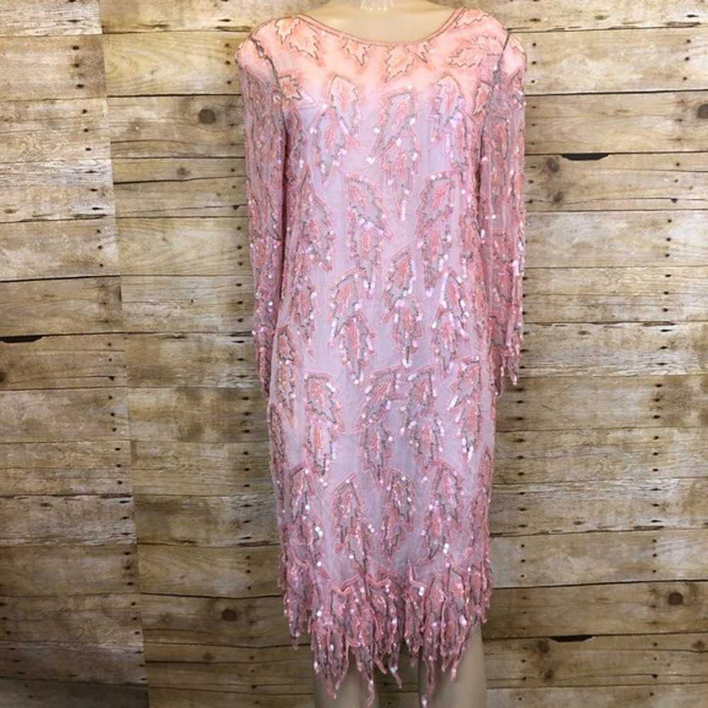 Scala Vintage Silk Pink Sequin Dress L - image 1