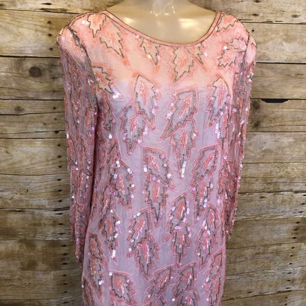 Scala Vintage Silk Pink Sequin Dress L - image 2