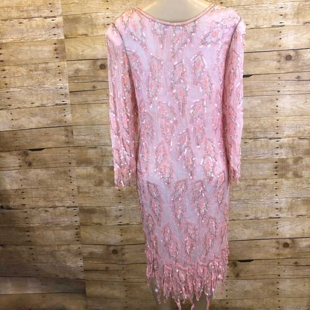 Scala Vintage Silk Pink Sequin Dress L - image 4