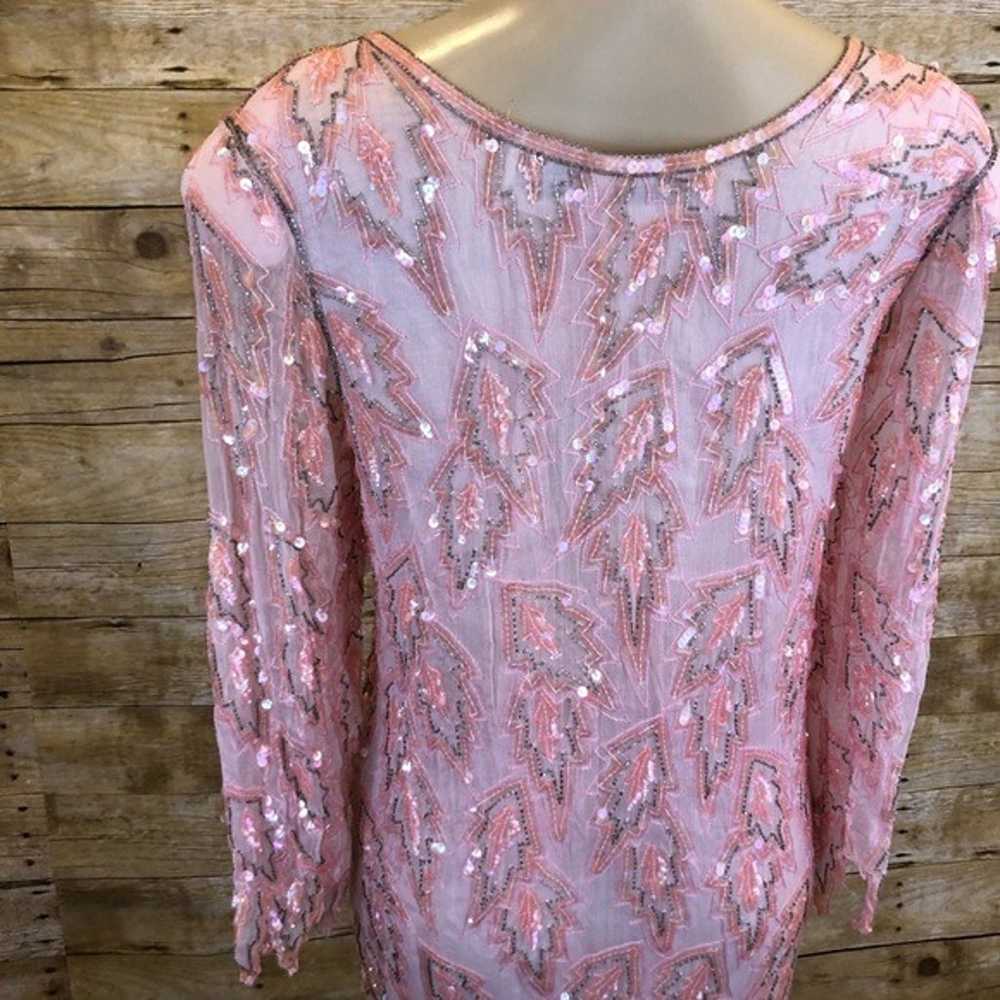 Scala Vintage Silk Pink Sequin Dress L - image 5