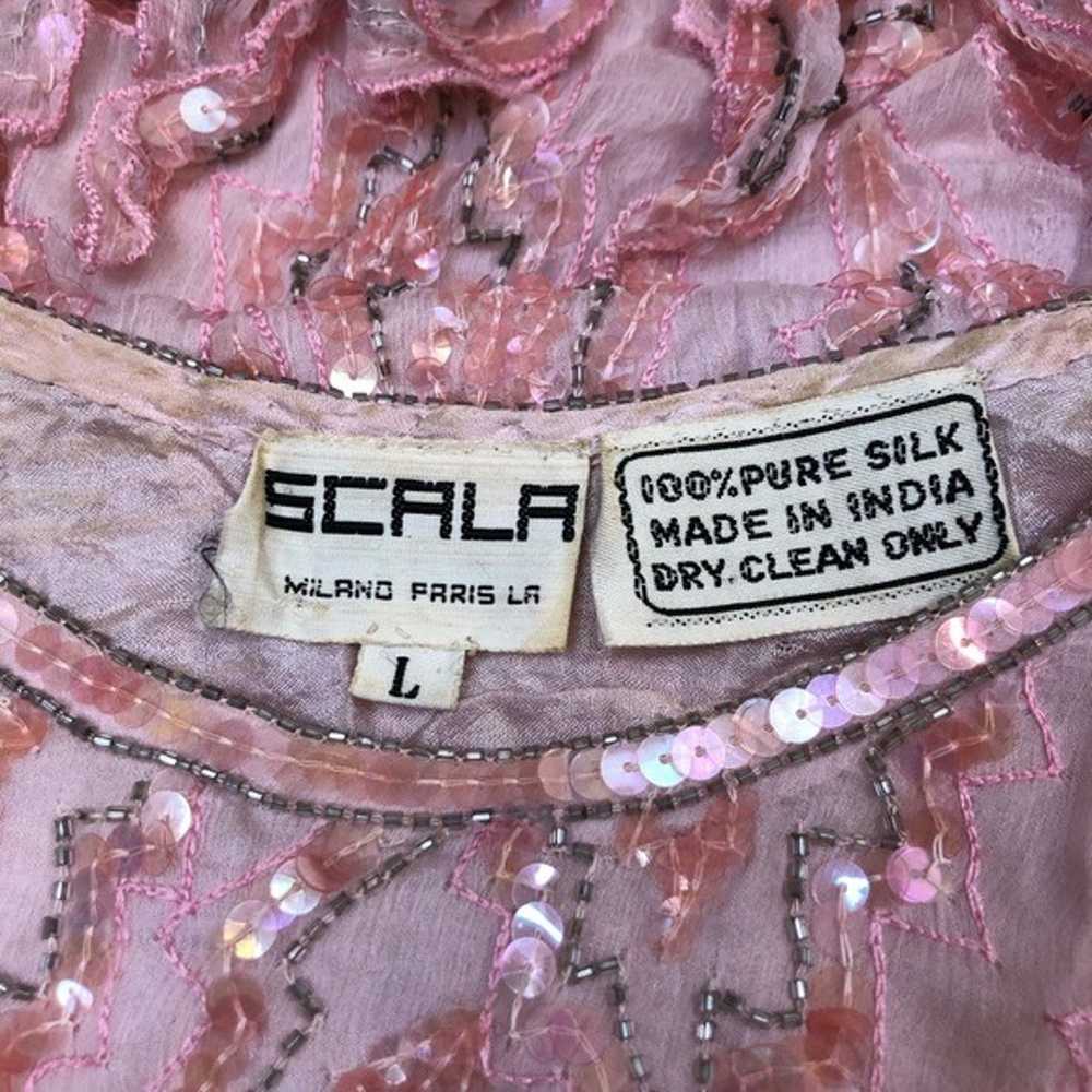 Scala Vintage Silk Pink Sequin Dress L - image 8