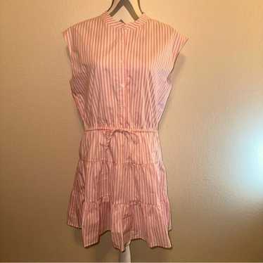 LaRoque Pink & White Striped V Neck Button Up Sle… - image 1