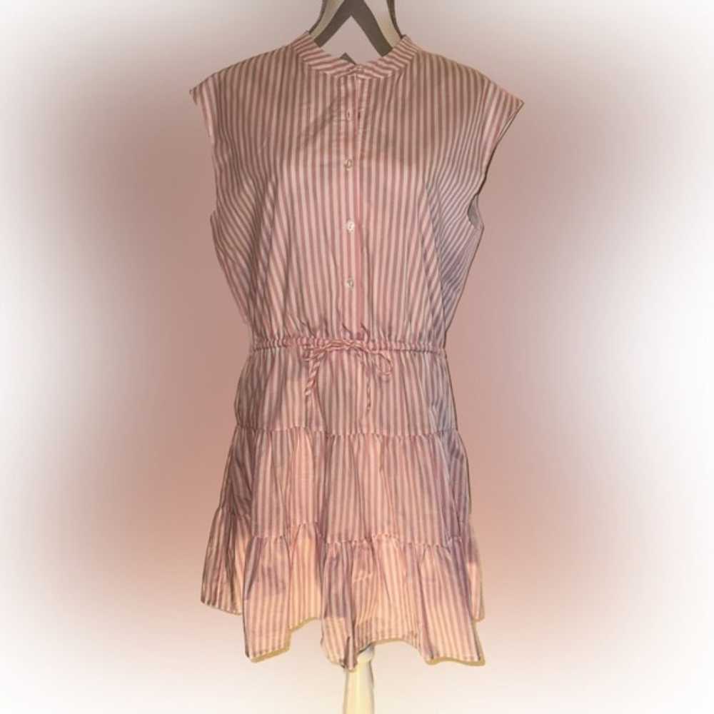 LaRoque Pink & White Striped V Neck Button Up Sle… - image 2