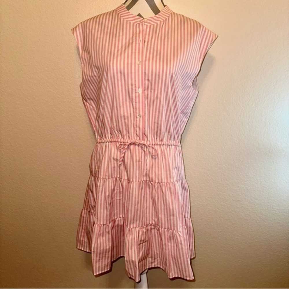 LaRoque Pink & White Striped V Neck Button Up Sle… - image 3