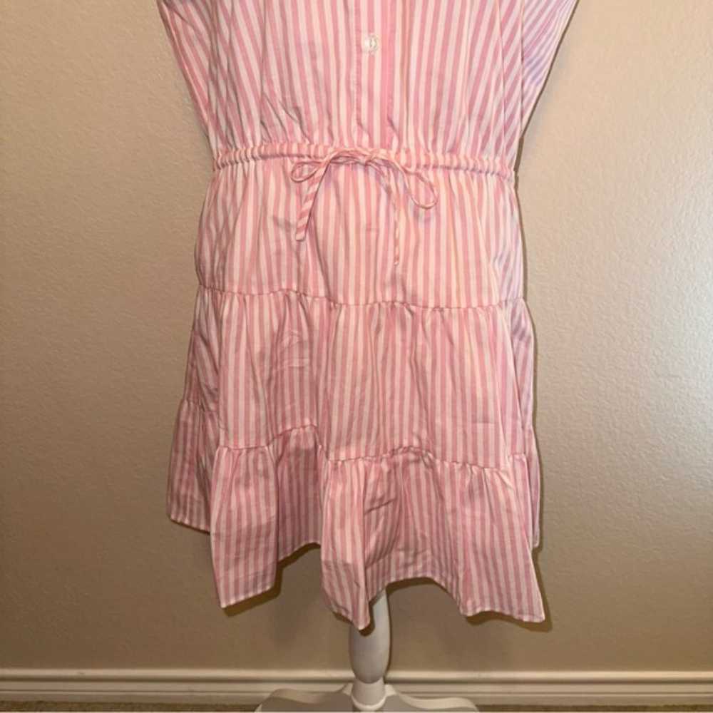 LaRoque Pink & White Striped V Neck Button Up Sle… - image 5