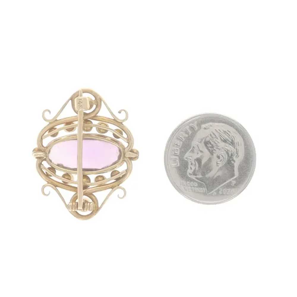 Yellow Gold Amethyst Pearl Edwardian Brooch/Penda… - image 3
