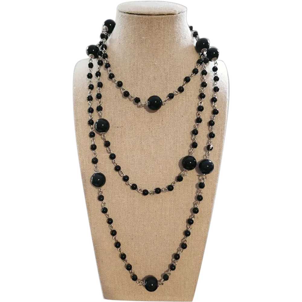 No Clasp Black Beaded Long Strand Necklace - image 1