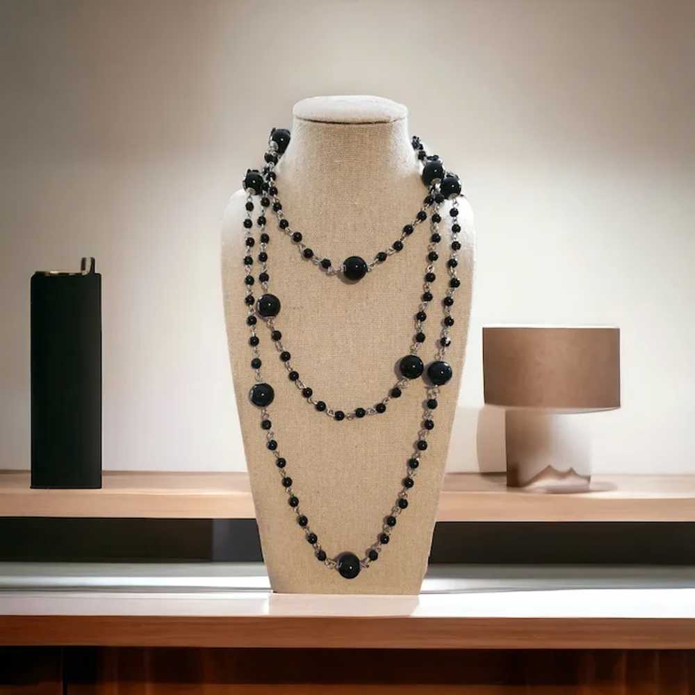No Clasp Black Beaded Long Strand Necklace - image 2