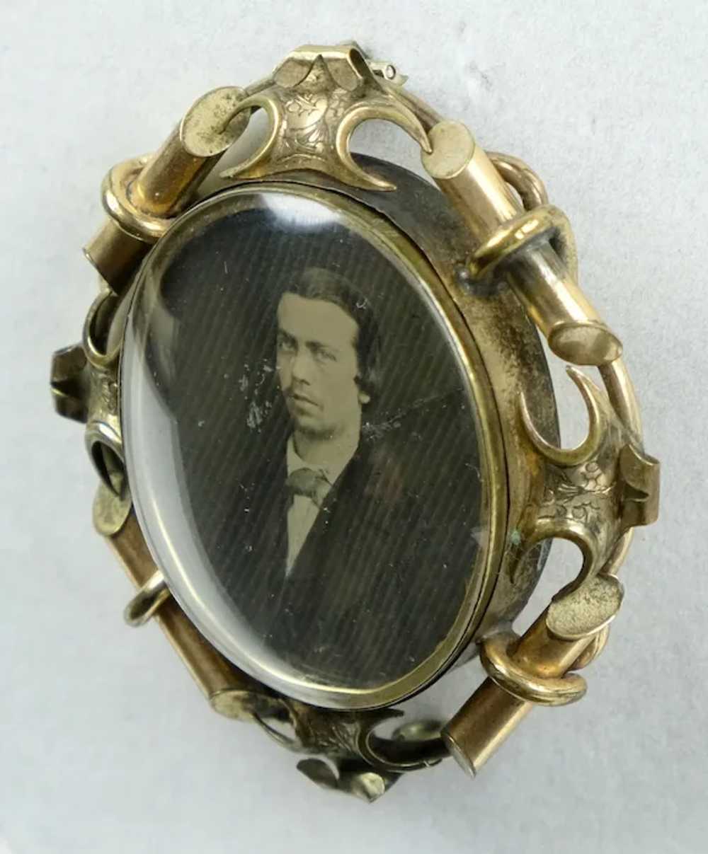 Large Victorian Gold Photo Brooch Curved Glass - image 2