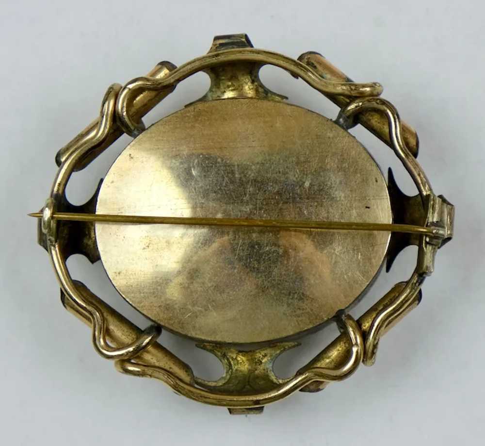 Large Victorian Gold Photo Brooch Curved Glass - image 8