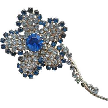 1960s Blue Rhinestone Brooch Beautiful Flashy Flow