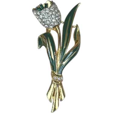 Coro Trembler Tulip Pin Brooch Art Deco Rhineston… - image 1