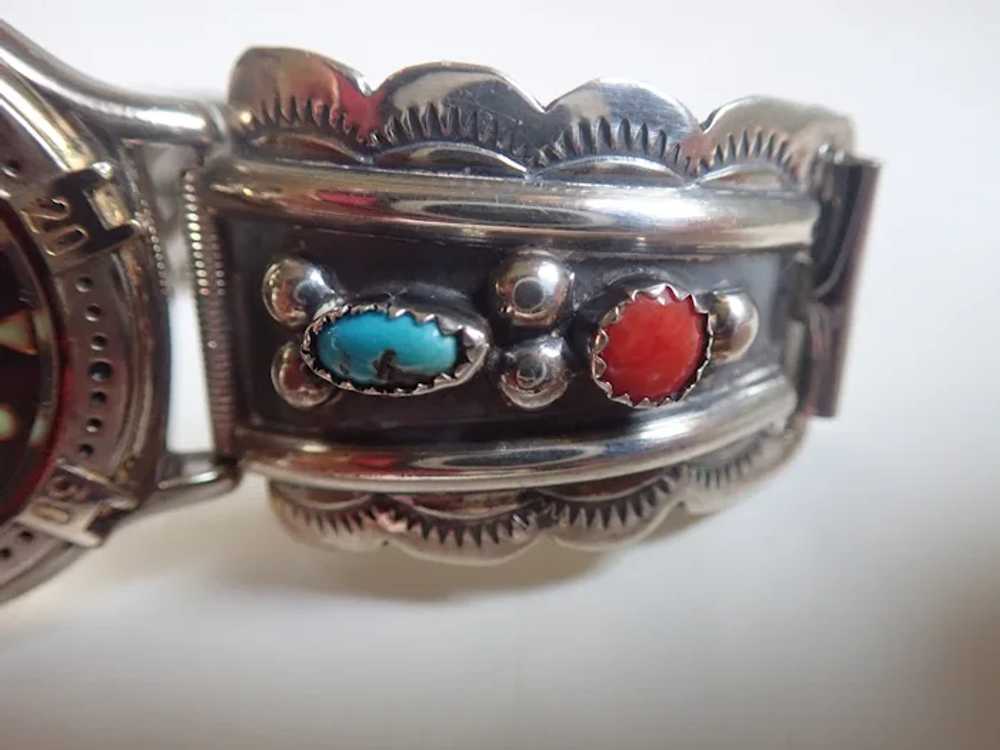 *Vintage Native American Sterling Turquoise Coral… - image 2