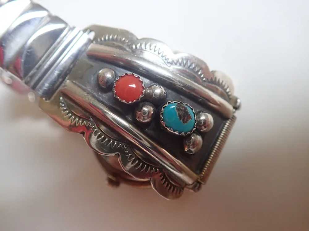*Vintage Native American Sterling Turquoise Coral… - image 3