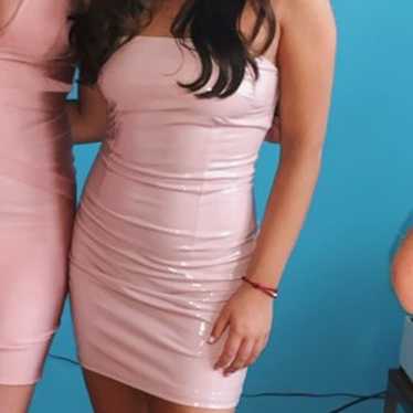 pink strapless latex dress