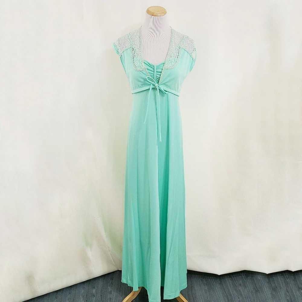Vintage 70s mint green maxi dress with lace bolero - image 2