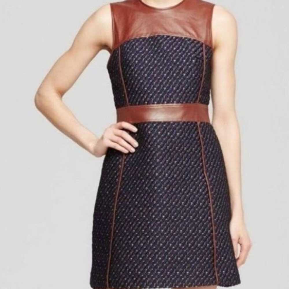 Theory Calvino Navy Tweed and brown Leather dress - image 1