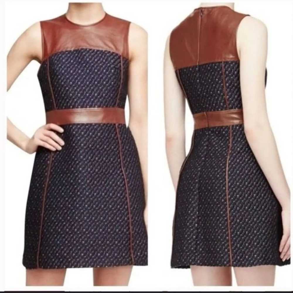 Theory Calvino Navy Tweed and brown Leather dress - image 2