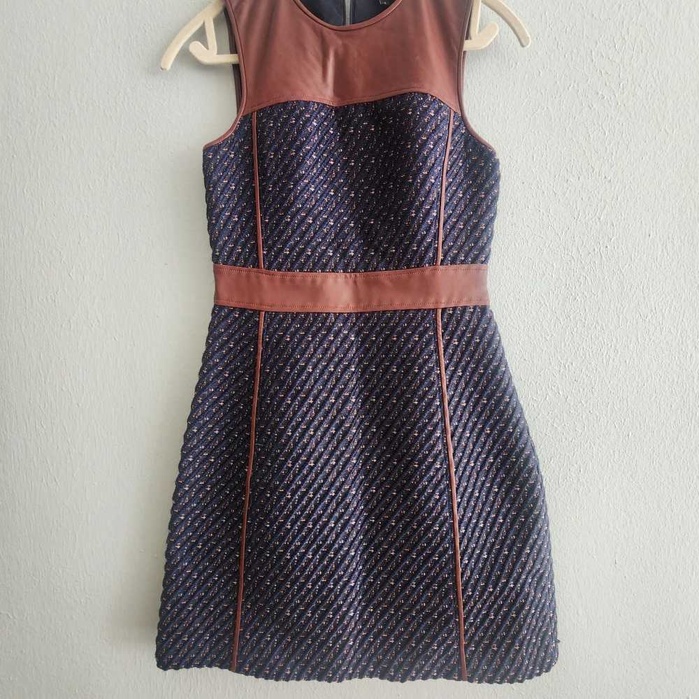 Theory Calvino Navy Tweed and brown Leather dress - image 4